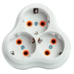 Разветвитель сетевой (тройной) 16А 250B STEKKER пластик, белый ADP 16-23-21 49165