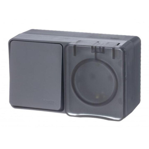 Блок комбинированный О/У AtlasDesign Profi54 розетка 16А 250В защ.шторки + 1-кл.выкл.10А IP54 антрацит SchE ATN544070