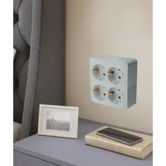 Розетка О/У 4-ая 2P+E STEKKER серебро квадрат MST16-14S-03 49334