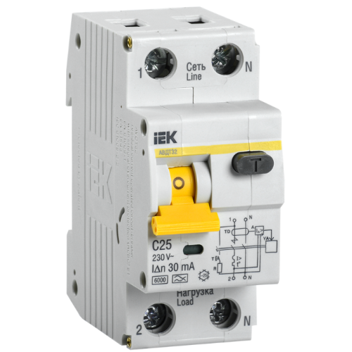 Дифференциальный автомат 2-пол. 25А С 30мА АВДТ32 IEK MAD22-5-025-C-30 (70801)