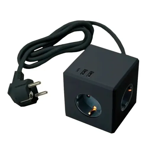 Удлинитель 3-мест. 2USB+1С черный 1.5м HM10-41-01 STEKKER Comfort 49657