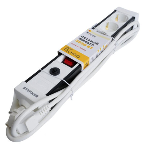 Фильтр сетевой Stekker 3 роз. 16A 1,8м белый HM22-31-02 Techno 50144