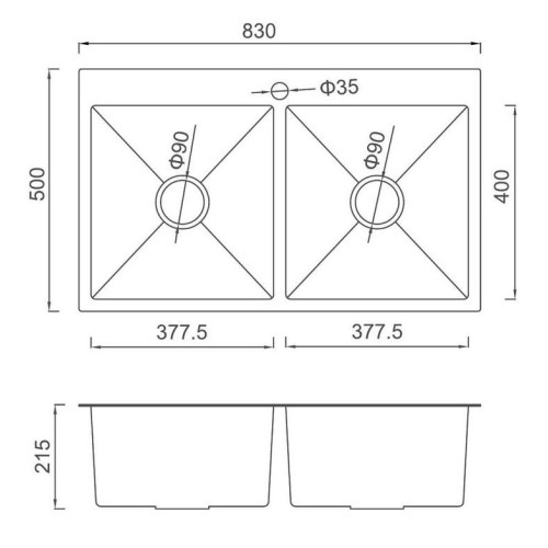 Мойка нерж. врезная GAPPO 83х50х21,5 см тол. 3 мм, сатин (сифон, коландер) GS8350