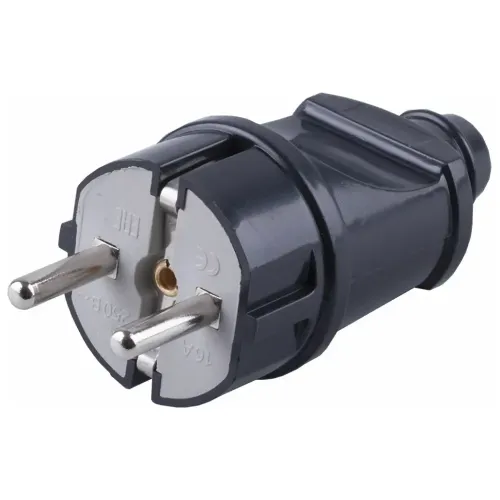 Вилка прямая черная 2Р+РЕ 16А 250В STEKKER 32852