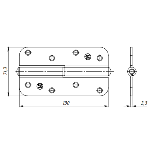 Петля карточная Кунгур 130 цинк левая (06390)