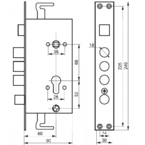 Замок врезной б/руч. LEKSA цилиндровый автомат A8-AR (06168)