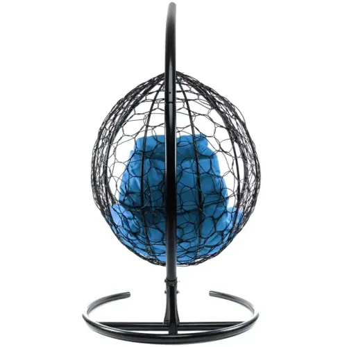 Кресло подвесное с ротангом Капля черное с голубой подушкой