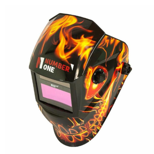 Щиток сварщика NUMBER ONE 93х43 черная фильтр DIN 4/9-13 ОГОНЬ/ЧЕРЕП
