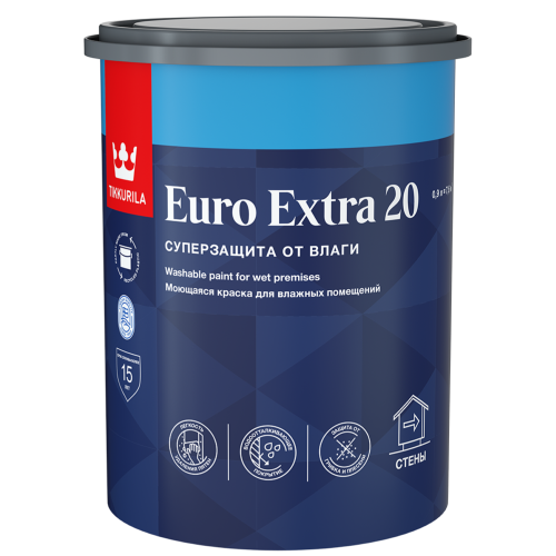 Краска в/д Тиккурила EURO EXTRA-20 Моющаяся для влажных помещений 0,9 л