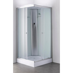 Душевая кабина квадрат EVA GOLD 90х90см низ. поддон, белое заднее стекло, матовый профиль хром F901WS-Q (4кор.)
