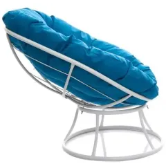 Кресло ПОНЧИК без ротанга белое с голубой подушкой