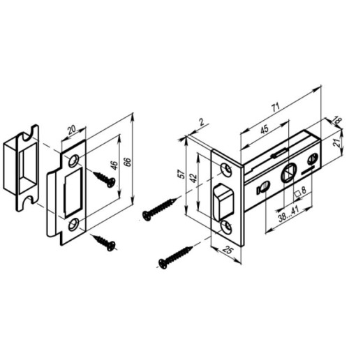 Защелка межкомн. PUNTO METL45-8 ( L45-8) CP хром (36923)