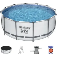 Бассейн каркасный BESTWAY STEEL PRO MAX 366*122см фильтр-насос, лестница, тент 10250л, ремкомплект 56420 (351114)