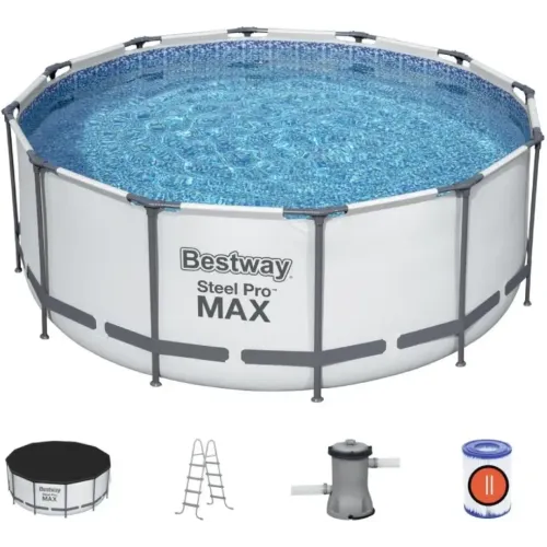 Бассейн каркасный BESTWAY STEEL PRO MAX 366*122см фильтр-насос, лестница, тент 10250л, ремкомплект 56420 (351114)