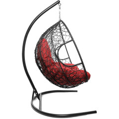 Кресло подвесное с ротангом ДЛЯ ДВОИХ черное с красной подушкой