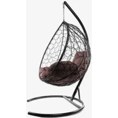 Кресло подвесное с ротангом Капля коричневое с коричневой подушкой