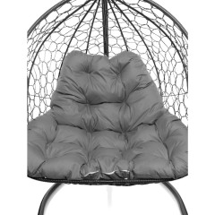 Кресло подвесное с ротангом ДЛЯ ДВОИХ черное с серой подушкой
