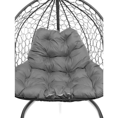 Кресло подвесное с ротангом ДЛЯ ДВОИХ черное с серой подушкой