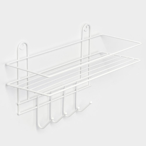 Полка для ванной комнаты прямая, 33х12,5 4 крючка, белая (6827786)