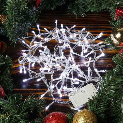 Гирлянда Нить 5м прозрачная нить 100LED свечение холодное белое, 8 режимов (454836)