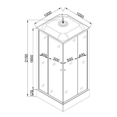 Душевая кабина квадрат EVA GOLD 100х100см низ. поддон, чёрное заднее стекло, хром матовый профиль F101BS-Q