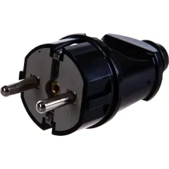 Вилка прямая черная 2Р+РЕ 16А 250В STEKKER 32852