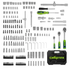 Набор инструментов СИБРТЕХ 215 пр. 1/4, 3/8, 1/2, Cr-V, S2, усиленный кейс (14170)