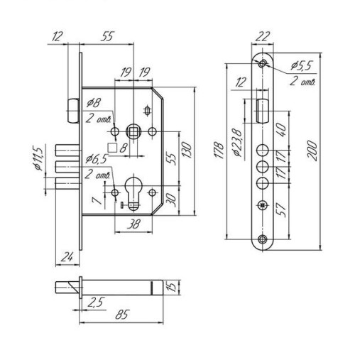 Замок врезной б/руч. МЕТТЭМ В4 402.0.0 универсал. (05803)