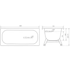 Ванна стальная TEVRO 160х70x40см с ножками, толщина 2,7 мм T-62902
