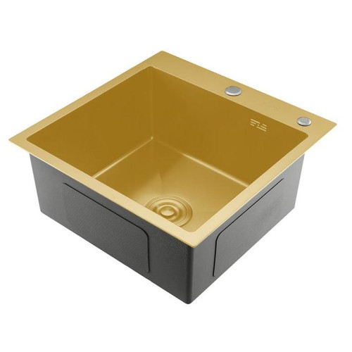 Мойка нерж. врезная GAPPO 50х50х21,5 см тол. 3 мм, золото (сифон, коландер) GS5050-3