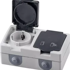 Розетка О/У 2-ая 2P+Е STEKKER 16А IP54 серый/графит PST16-12-54