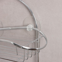 Полка для ванной комнаты 2-х ярусная на присоске Доляна «Волна», 25х11х45 см, 2 крючка, цвет хром