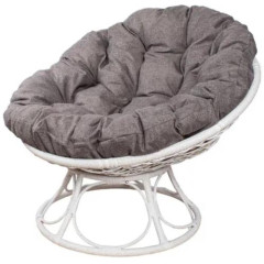 Кресло ПАПАСАН Home с ротангом белое с подушкой пепел