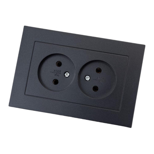 Розетка 2-ая 2P UNIVersal Афина в сборе графит A0102-Gr
