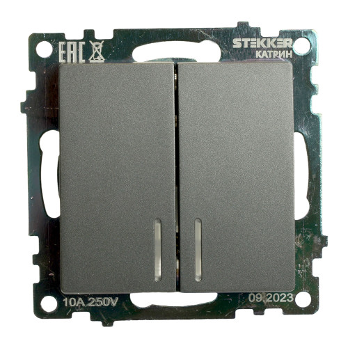 Выключатель 2-кл Катрин с подсветкой графит GLS10-7102-06