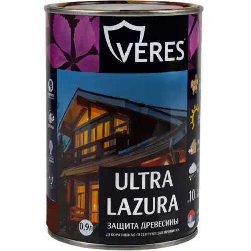Декоративная пропитка для дерева Veres Ultra Lazura № 4 Орех 0,9 л