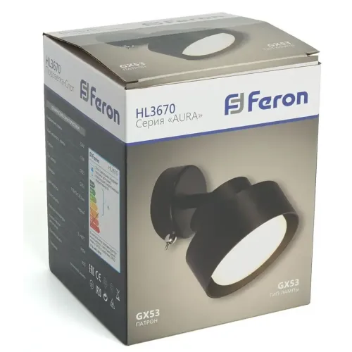 Светильник накладной FERON HL3670 AURA GX53 черный(48412)