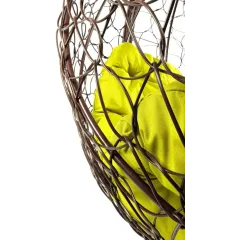 Кресло подвесное с ротангом Капля коричневое с желтой подушкой