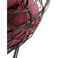 Кресло подвесное с ротангом КРУГ коричневое с бордовой подушкой