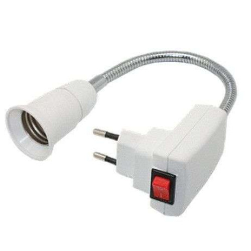 Переходник вилка-патрон E27 гибкий 150мм с выключателем белый ECOLA (524236)