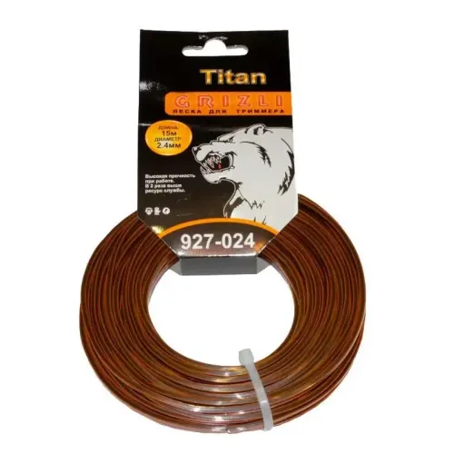 Леска для триммера TITAN GRiZLi (картон) 2,40ммх15м, черный+оранж (927-024)
