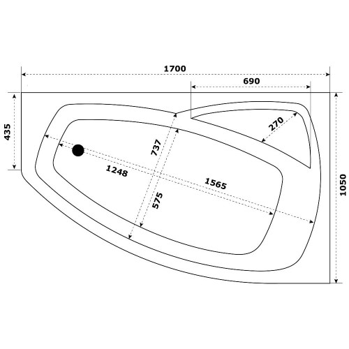 Ванна акриловая BAS Камея 170х1050см на раме правая