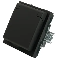 Розетка 2P+E ЭМИЛИ защ.шторки с крышкой черный RST16-5112-05