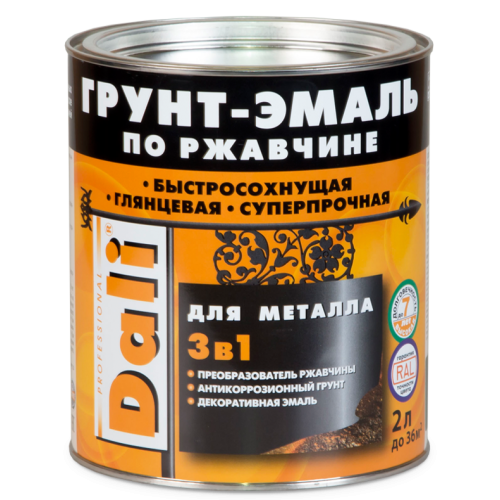 Грунт-эмаль DALI по ржавчине 3 в 1 гладкая белая RAL 9010 2 л