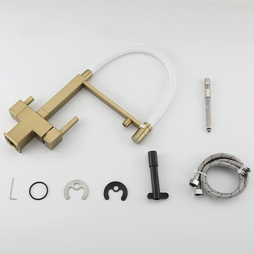 Смеситель для кухни GAPPO G4395-53 сатин золотой, черный, гибкий излив с каналом для фильтрованной воды