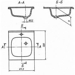 Мойка стальная эмалированная накладная ГОМЕЛЬ 45х50см с кронштейнами, (без сифона)