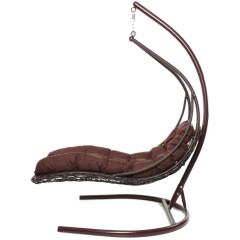 Кресло подвесное с ротангом ЛЕЖАЧЕЕ коричневое с коричневой подушкой