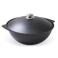 Казан УЗБЕКСКИЙ чугунный с крышкой, дно плоское,  4,5л