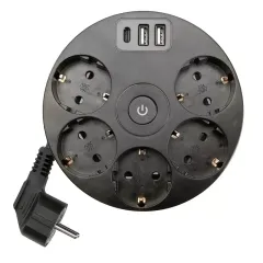 Удлинитель 5-мест. 2USB+С черный 2.5м STEKKER Comfort 49656