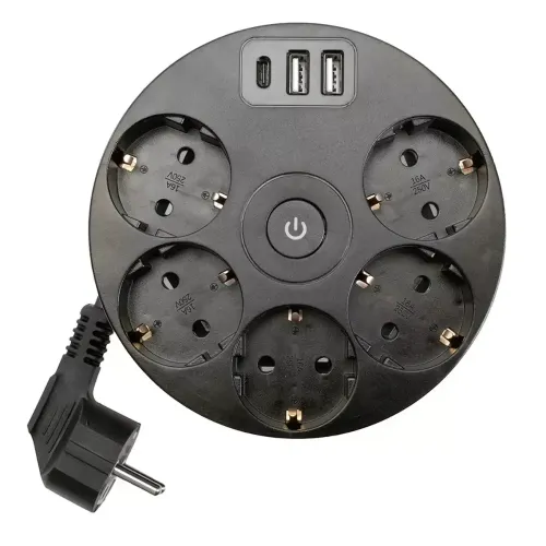 Удлинитель 5-мест. 2USB+С черный 2.5м STEKKER Comfort 49656